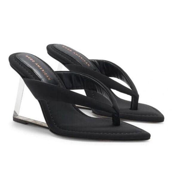 Good American Black Neoprene Lucite Heel Thong Sandals NIB Size 7 - Picture 1 of 8